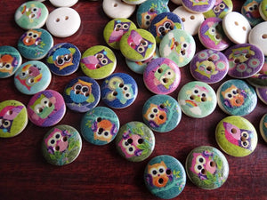 52 Single Owl Buttons 15mm- brown back