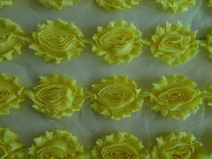 4 Bright Yellow Shabby Chic Large Flowers 50-60mm wide on mesh backing