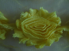 Load image into Gallery viewer, 4 Bright Yellow Shabby Chic Large Flowers 50-60mm wide on mesh backing