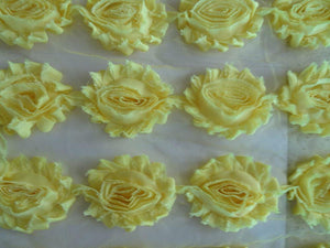 4 Bright Yellow Shabby Chic Large Flowers 50-60mm wide on mesh backing