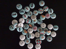 Load image into Gallery viewer, 20 Blue Sailing Marine Nautical Wooden Buttons 15mm diameter 2 holes