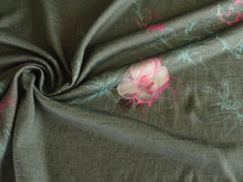 Load image into Gallery viewer, 1.15m Pink Teal Flower Soft Green 100% Merino Jersey 190g- precut