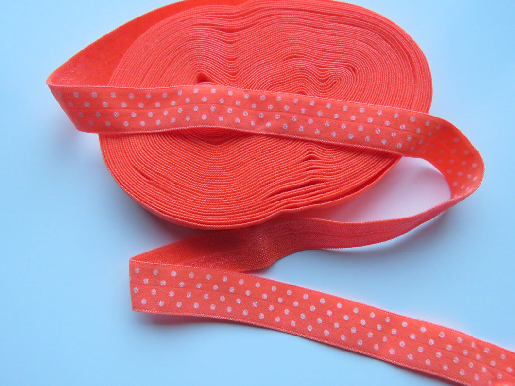 1m Neon Orange with white spots 15mm wide fold over elastic FOE foldover- last metre piece