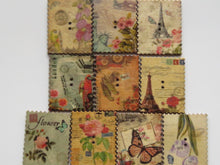 Load image into Gallery viewer, 9 Postage Stamp Paris Floral Vintage Theme 2 holes 35 x 30mm