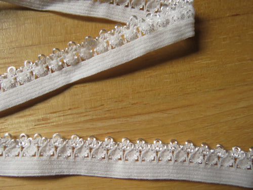 3.6m White Elastic with lacy edge 14mm wide