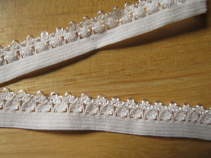 3.6m White Elastic with lacy edge 14mm wide