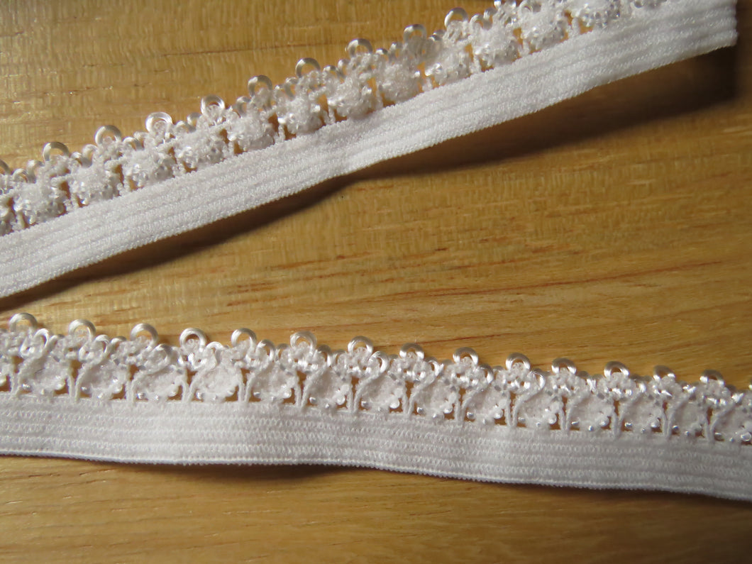 1m White Elastic 15mm wide with lacy edge - use for underwear, trim, crafts