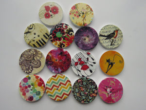 14 larger 25mm buttons- prints as shown in the photos