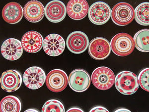 10 Mixed Print Green and Pink 25mm retro mosaic print buttons