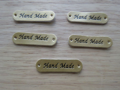 12 Gold Hand Made PU Leather labels 45 x10mm