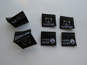 10 Bear Print Handmade and/or Bear Paw Handmade Black woven labels 24x22mm