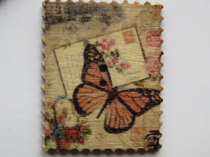 9 Postage Stamp Paris Floral Vintage Theme 2 holes 35 x 30mm