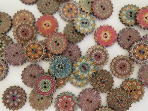 27 Cog wheel edge Retro Vintage print 20mm buttons 2 holes