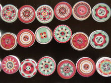 Load image into Gallery viewer, 10 Mixed Print Green and Pink 25mm retro mosaic print buttons