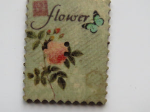 9 Postage Stamp Paris Floral Vintage Theme 2 holes 35 x 30mm