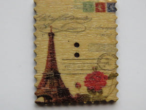 9 Postage Stamp Paris Floral Vintage Theme 2 holes 35 x 30mm