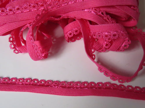 1m Dark Pink with  scallop loop lace Elastic trim 10mm wide- underwear, crafts etc