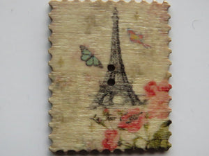 9 Postage Stamp Paris Floral Vintage Theme 2 holes 35 x 30mm