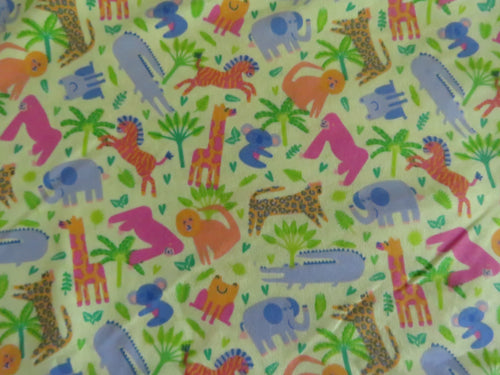 1m Jungle Animals Green 100% organic cotton jersey knit 112cm