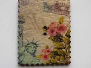 9 Postage Stamp Paris Floral Vintage Theme 2 holes 35 x 30mm