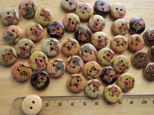 Load image into Gallery viewer, 50  Striped Owl on branch buttons 15mm- wood colour back