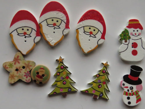 9 Mixed Christmas  buttons- prints as shown- some slightly imperfect