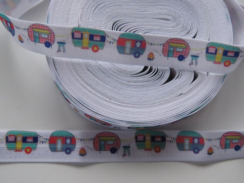 5m Caravan print 15mm fold over elastic FOE foldover elastic or use menu to buy by the metre