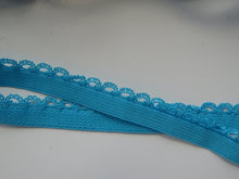 Load image into Gallery viewer, 1m Bright Cyan blue Stretch lace Elastic trim 10mm wide- underwear, crafts etc.