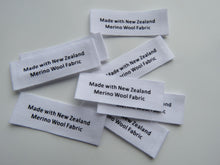 Load image into Gallery viewer, 25 White cotton labels- Made with New Zealand Merino Wool Fabric