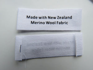 50 White cotton labels- Made with New Zealand Merino Wool Fabric