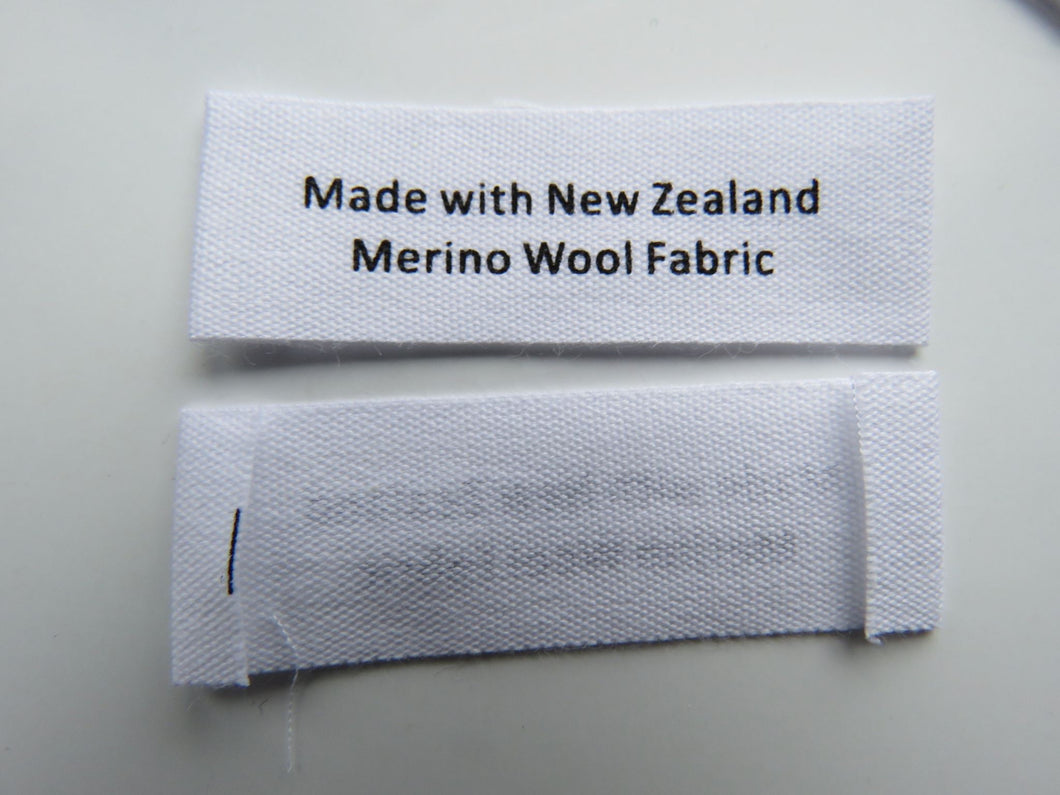 50 White  cotton labels- Made with New Zealand Merino Wool Fabric