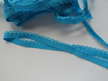 Load image into Gallery viewer, 1m Bright Cyan blue Stretch lace Elastic trim 10mm wide- underwear, crafts etc.