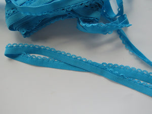 1m Bright Cyan blue Stretch lace Elastic trim 10mm wide- underwear, crafts etc.