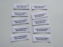 Load image into Gallery viewer, 25 White cotton labels- Made with New Zealand Merino Wool Fabric