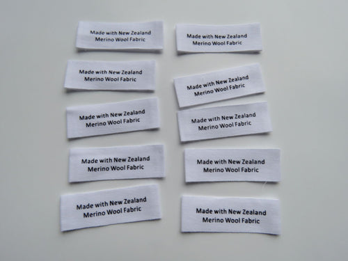 50 White cotton labels- Made with New Zealand Merino Wool Fabric