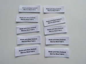 50 White cotton labels- Made with New Zealand Merino Wool Fabric