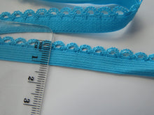 Load image into Gallery viewer, 1m Bright Cyan blue Stretch lace Elastic trim 10mm wide- underwear, crafts etc.