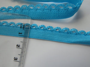 1m Bright Cyan blue Stretch lace Elastic trim 10mm wide- underwear, crafts etc.