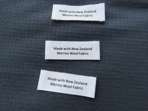 10 White cotton labels- Made with New Zealand Merino Wool Fabric