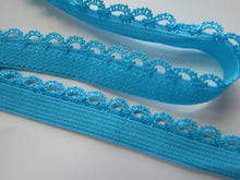 Load image into Gallery viewer, 1m Bright Cyan blue Stretch lace Elastic trim 10mm wide- underwear, crafts etc.