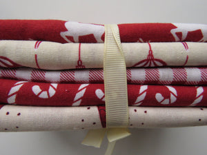 Christmas Joy Bundle of 5 Fat Quarters. Mixed prints- 100% cotton. 50 x 52cm per piece