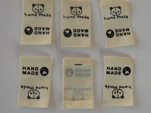 10 Cotton Labels with Bear Print Handmade and/or Bear Paw Handmade labels 25mm wide x 20mm when folded