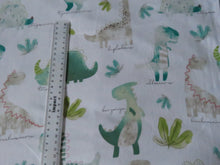 Load image into Gallery viewer, 1m Dinosaur Print on white background 100% organic cotton jersey knit 112cm