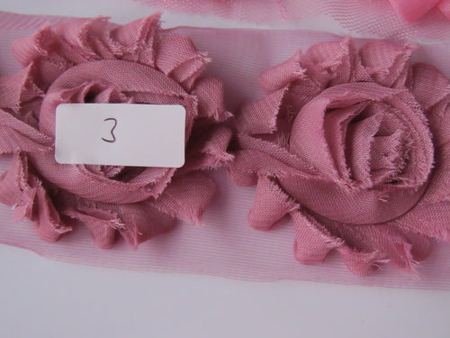 3 x Dusty pink #3 shade Shabby chic chiffon flowers 50mm flower