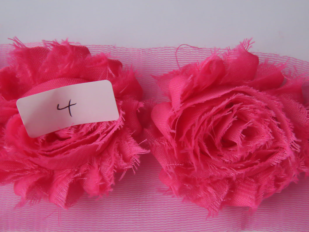 3 x #4 Bright pink Shabby chic chiffon flower 50mm flower.