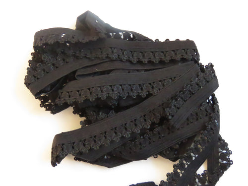 3m Black Elastic with lacy edge 14mm wide