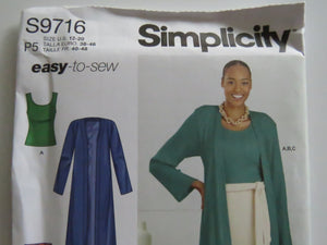 Simplicity S9716  Cardigan, skirt, top pattern perfect for merino jersey knits- Sz US12-20 EU 38-46