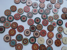 Load image into Gallery viewer, 50 Retro Vintage Middle Eastern Print Buttons 25mm diameter- 2 holes -random mix of prints