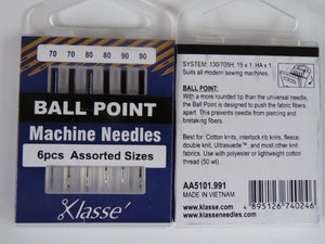 Mixed Sizes 70/ 80/ 90 Klasse Ball Point Needles - 6 needles in a plastic case