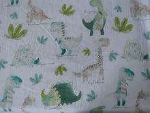 Load image into Gallery viewer, 1m Dinosaur Print on white background 100% organic cotton jersey knit 112cm